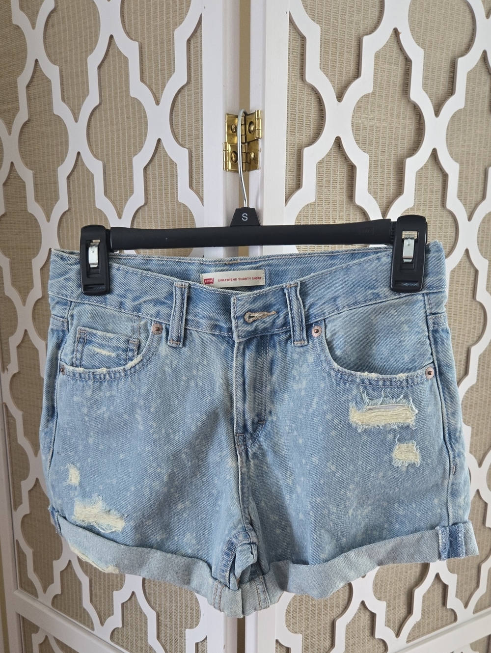 Levi's Light Blue Distressed Rolled Hem Jean Shorts